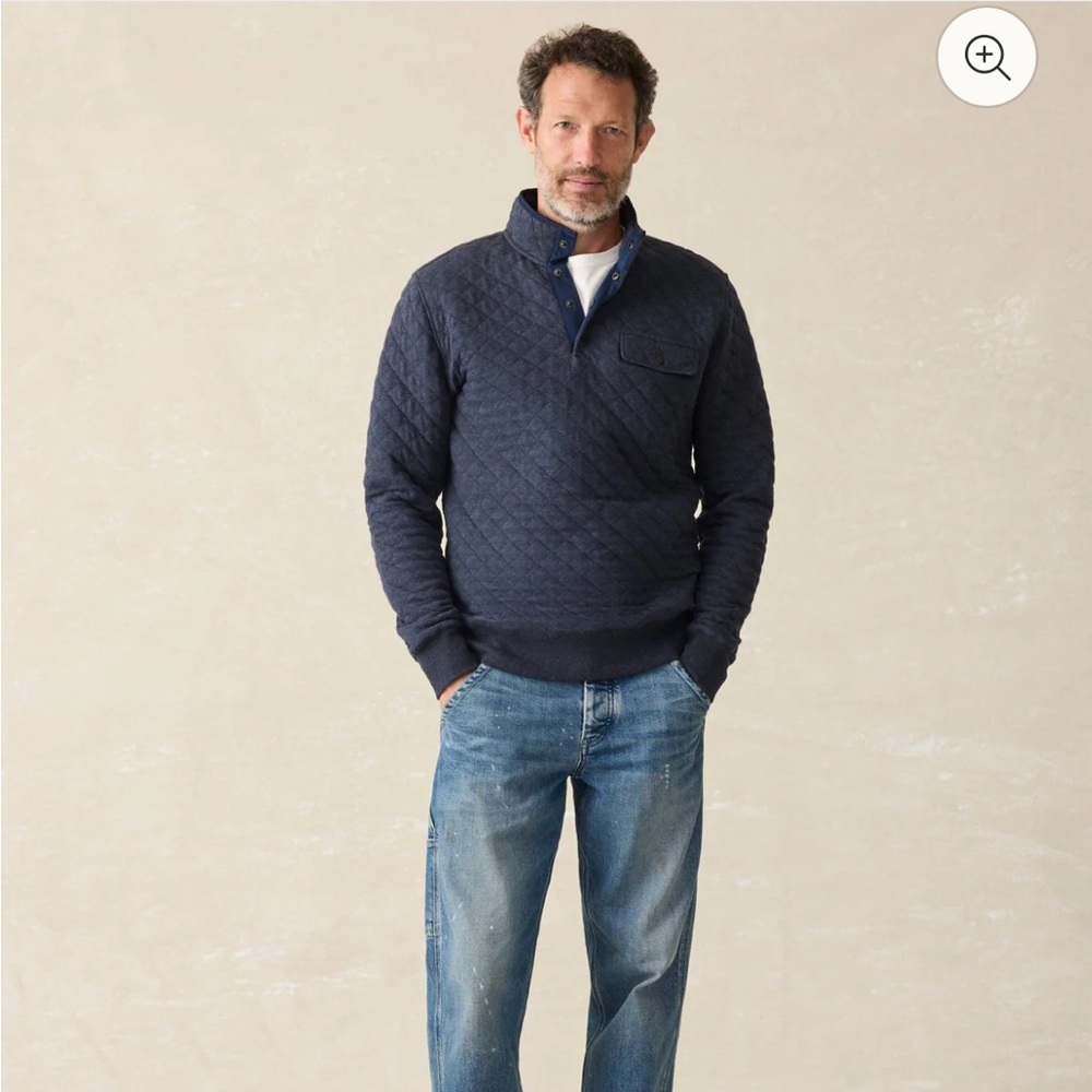 Faherty Epic Quilted Fleece Pullover - Navy Melange - Picture 3 of 6